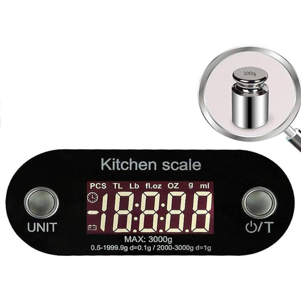 "Compact stainless steel kitchen scale with sleek design for precise 0.1g measurements, ideal for culinary accuracy."
