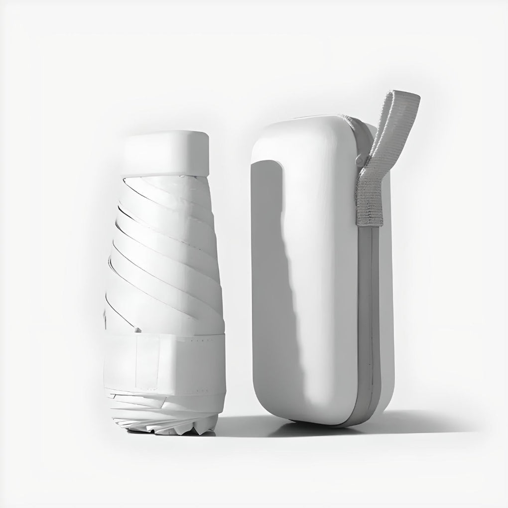Portable travel umbrella & waterproof case, ideal for on-the-go rain protection.