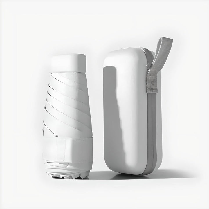 Portable travel umbrella & waterproof case, ideal for on-the-go rain protection.