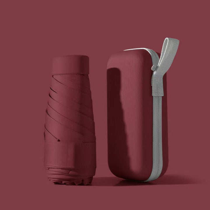 Unisex compact travel umbrella with waterproof case, a practical rain gear accessory.