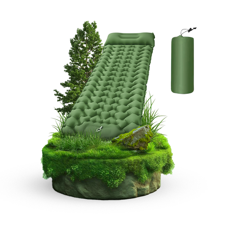 "Compact ultralight sleeping pad in Elephant Gray, perfect for camping and travel, folds small for easy packing."