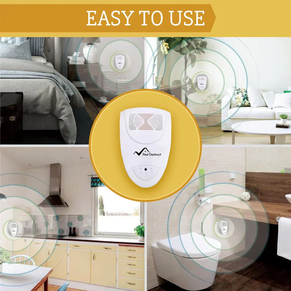 "Compact ultrasonic mice repellent plug-in, sleek design, pet-friendly, effective pest control for home or office use."
