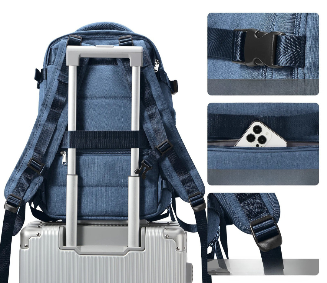Organized compact travel backpack with multiple pockets for daily commute, short trips. Lightweight & versatile.