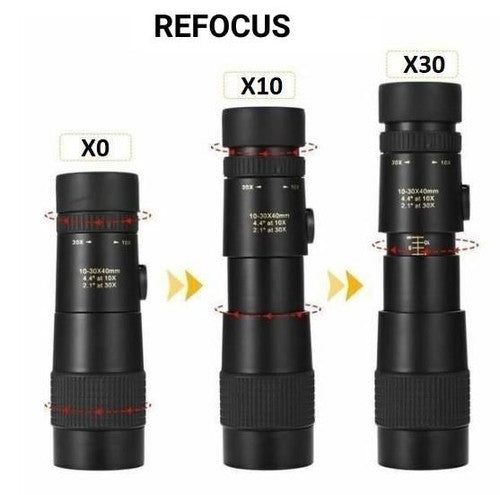 Compact waterproof monocular telescope with 10x zoom, night vision, and smartphone compatibility for outdoor adventures.