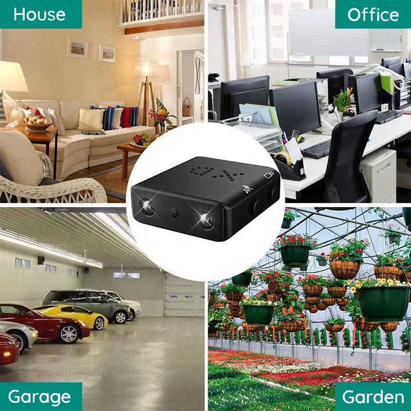 Compact Wifi Micro HD video camera with audio, coin-sized, sleek design, offers 1080p resolution and wireless connectivity.