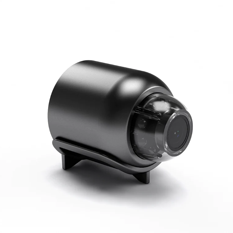 "Compact WiFi night vision mini camera, 1080P HD, wide-angle lens, discreet size, high-definition surveillance, black finish"