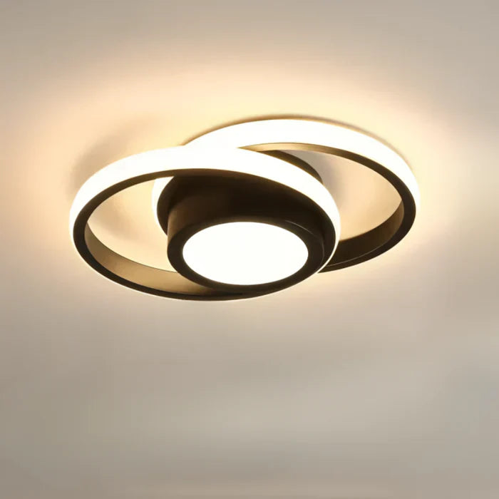 Double ring LED ceiling light, modern contemporary design, warm white, energy-efficient indoor lamp.