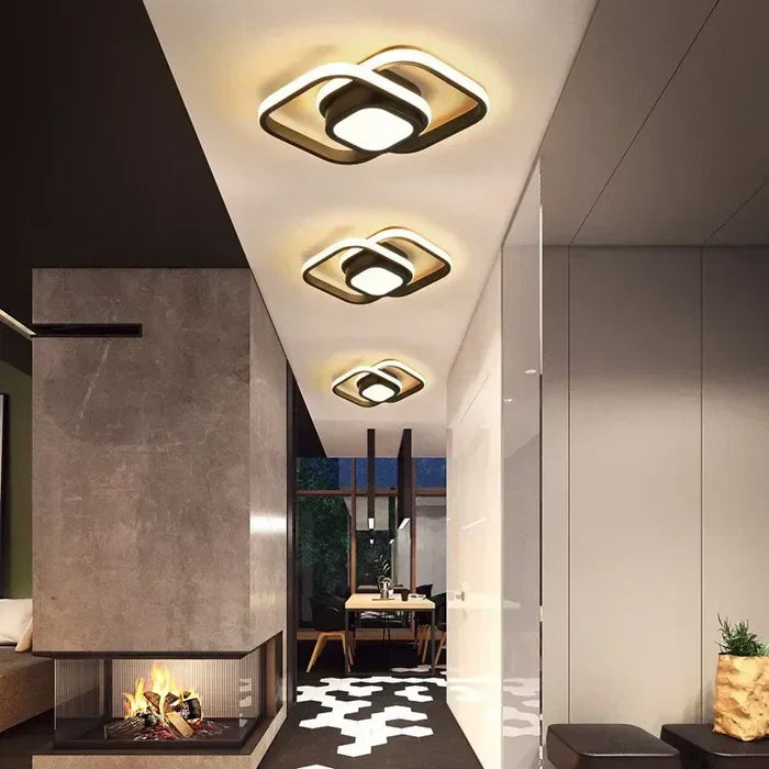 Sleek white double ring LED ceiling light, contemporary indoor lamp for modern decor.