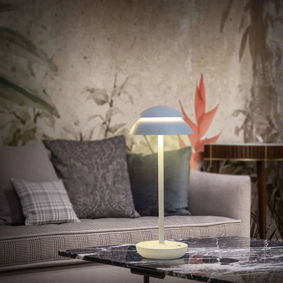 "Cordless rechargeable modern table lamp with touch dimming, minimalist design in chic finishes like Black, Gold, and Walnut.