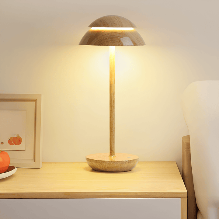 "Cordless rechargeable modern table lamp with touch dimming, minimalist design in chic finishes like Black, Gold, and Walnut.