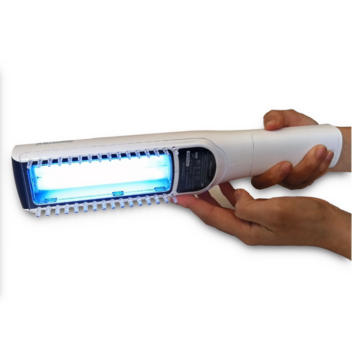 Cordless UVB lamp for at-home skin therapy, medium 5x2" area, LED screen, non-invasive treatment for psoriasis and eczema.