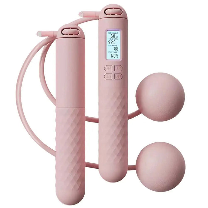 Cordless weighted jump rope with digital counter and ergonomic handles, ideal for effective home workouts in tight spaces.