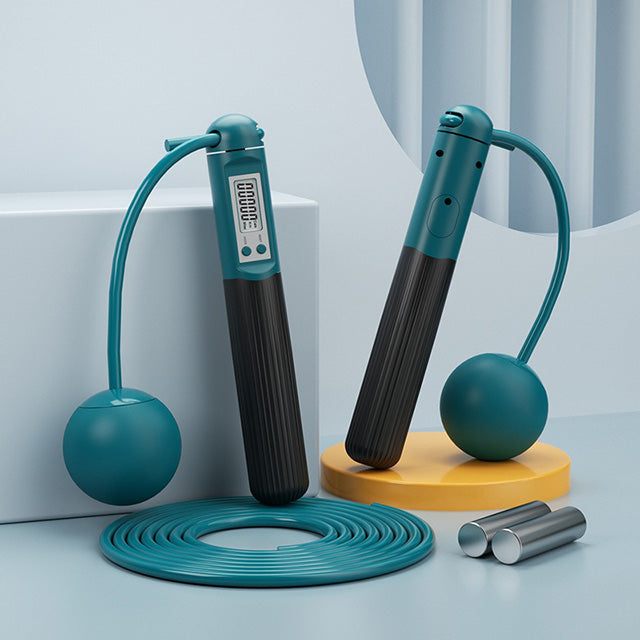 "Cordless weighted skipping rope with digital counter, ergonomic anti-slip handles, and vivid colors for effective workouts."