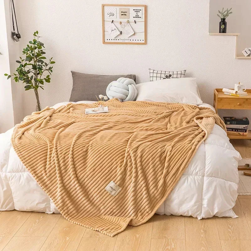 Luxuriously soft and thick flannel throw blanket, providing ultimate warmth and cozy comfort for relaxation. Living room.