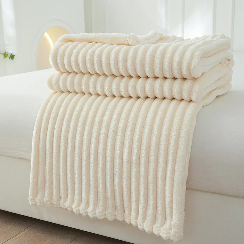 Cozy Wide Striped Flannel Fleece Blanket, soft & warm throw for home comfort.