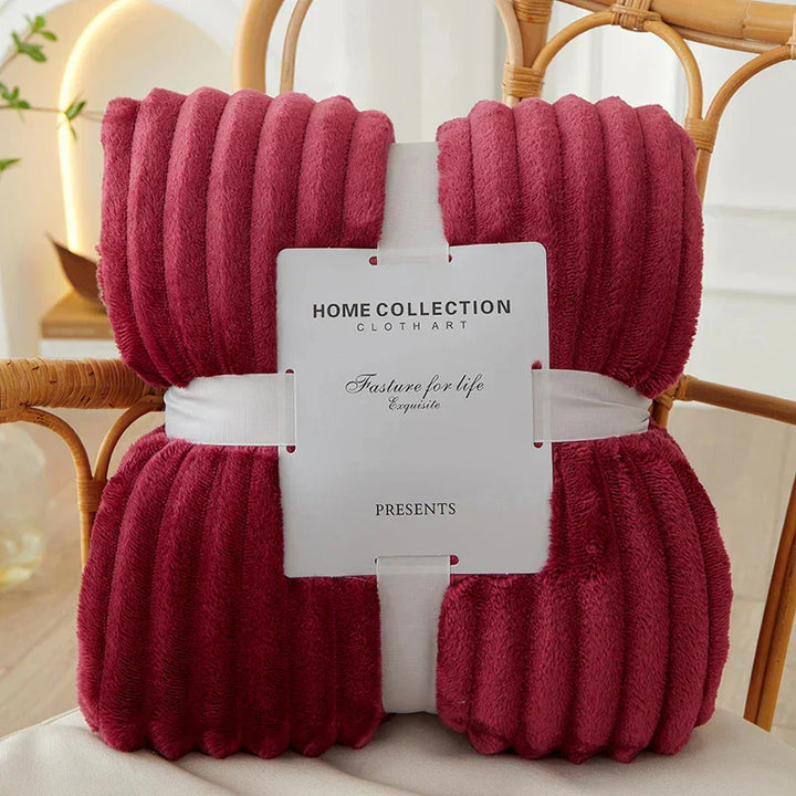 Velvety soft wide striped flannel fleece blanket, a warm and cozy comfort throw.