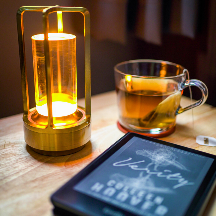 "Crystal Lantern LED Wireless Lamp with USB port, crystal glass diffuser, touch control, adjustable color settings, elegant d