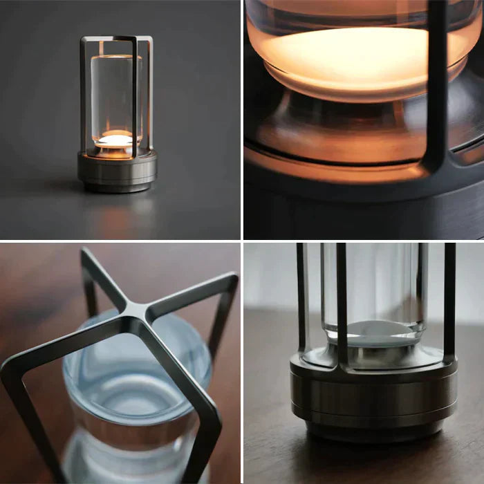 "Crystal Lantern LED Wireless Lamp with USB port, crystal glass diffuser, touch control, adjustable color settings, elegant d