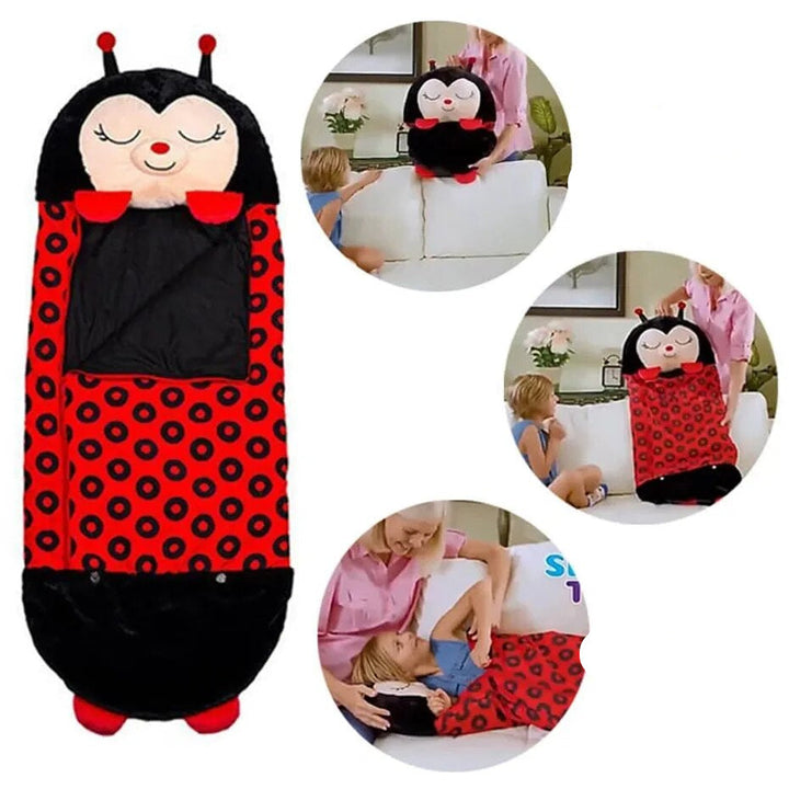 Cute animal foldable sleeping bag for kids' naps & play, soft comfort for toddlers.