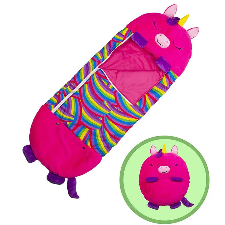 Soft, plush animal sleeping bag for kids, foldable design ideal for travel & naps.