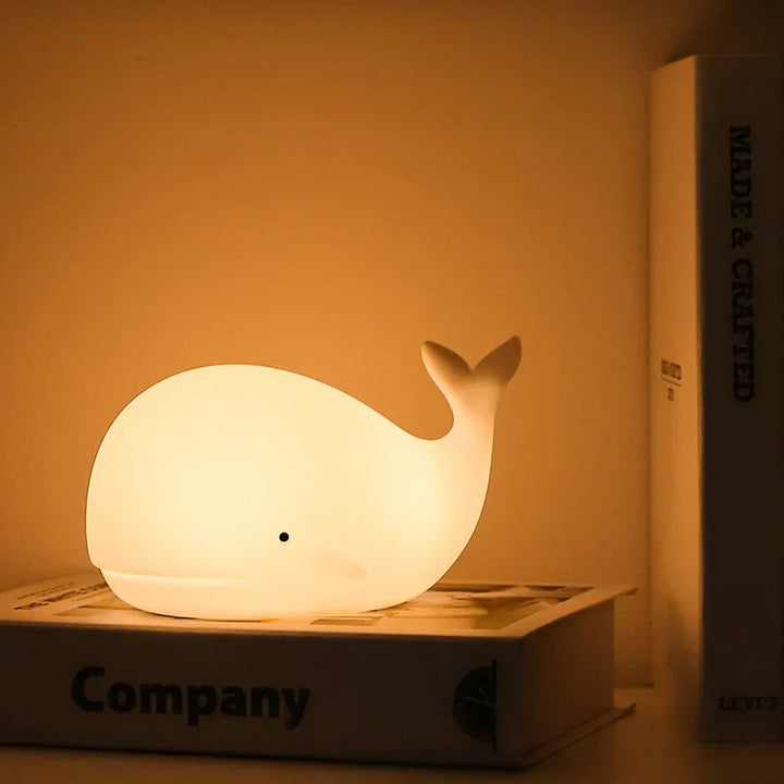 Cute whale night light for kids, soothing color change LED lamp for children's bedrooms & nursery decor.