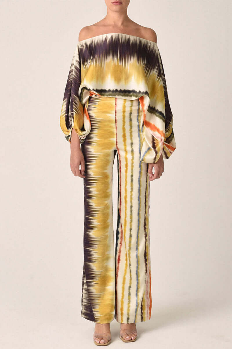 Women's Printed Off-Shoulder Long Sleeve Two-Piece Set