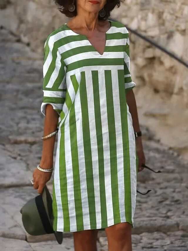 Striped Boho V-Neck Midi Dress