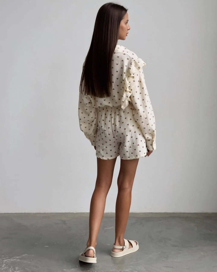 Women's Ruffled Blouse & Shorts Co-ord Set