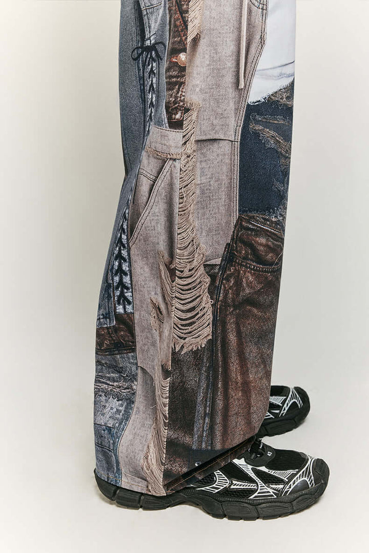 Women's Wide Leg Patchwork Print Trousers