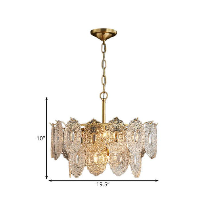 Crystal Panel Chandelier, Embossed Lighting Fixture