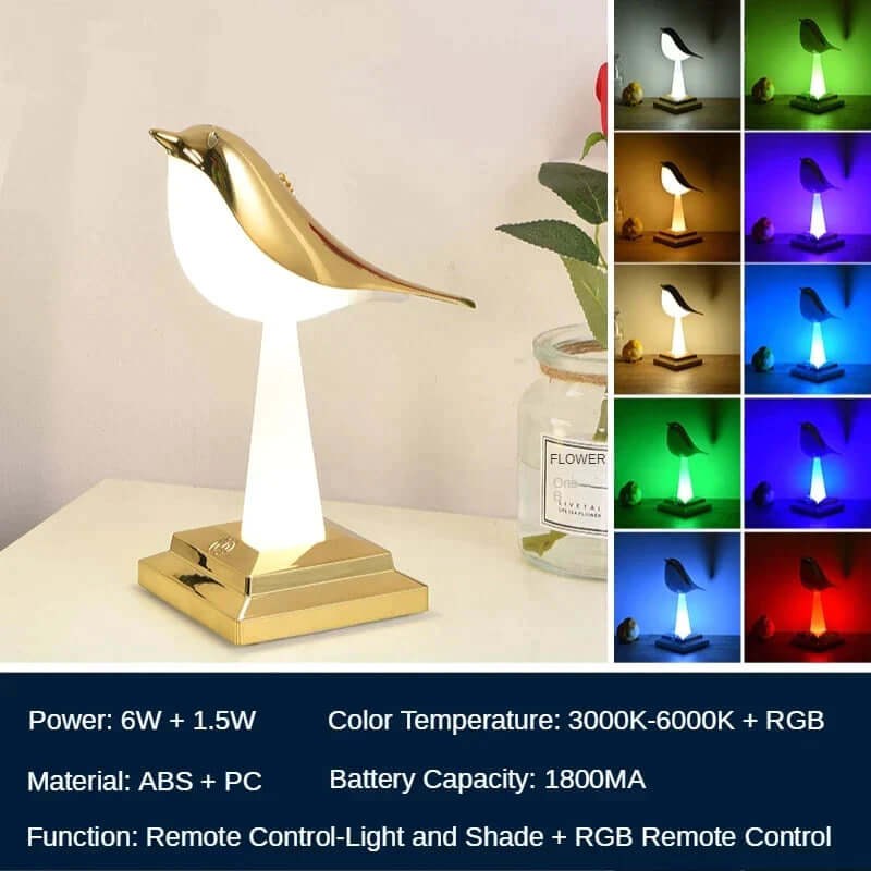 Bird Table Lamp with Touch Control & USB Charging