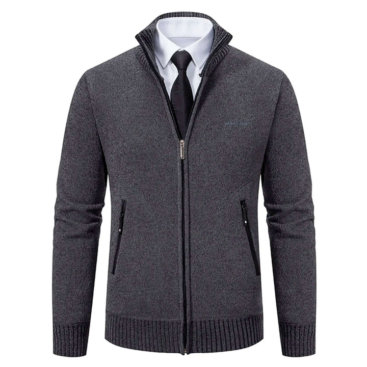 Men's Knitted Cardigan with Stand-Up Collar