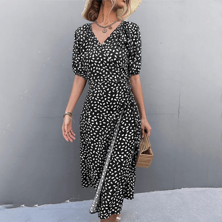 Polka Dot Wrap Dress with Slit