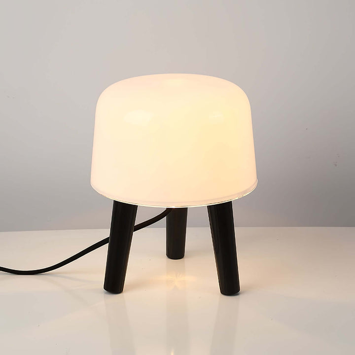 Wooden Tripod Table Lamp with Glass Shade