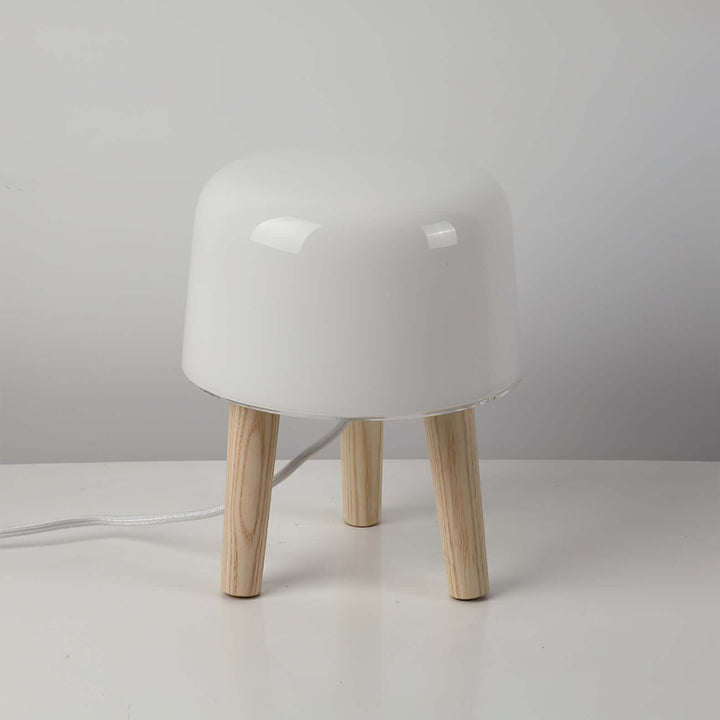 Wooden Tripod Table Lamp with Glass Shade