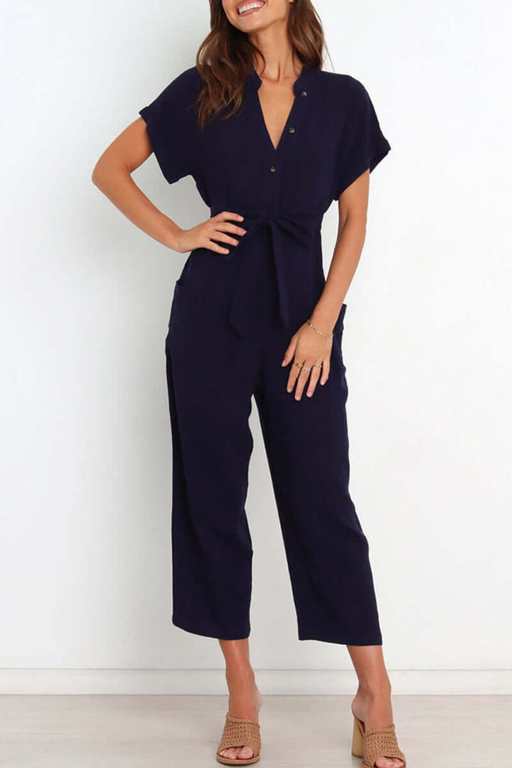 Women's V-Neck Button-Down Jumpsuit