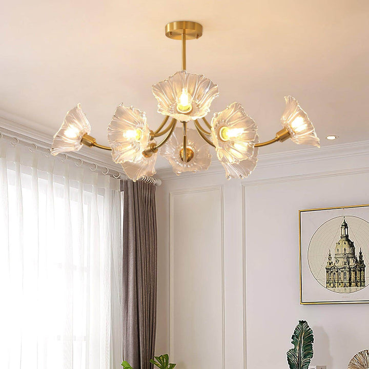 Floral Glass Chandelier, Elegant Lighting Fixture