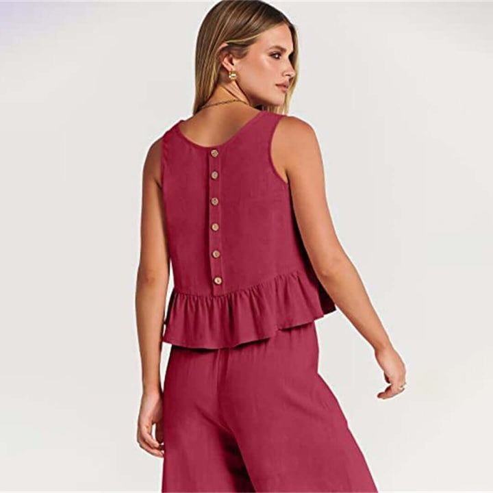 Women's Ruffled Sleeveless Top & Wide-Leg Pants Set