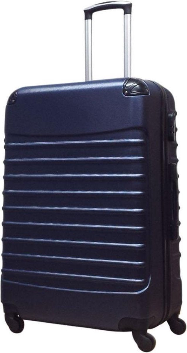 Efficient dark blue 2-piece hardshell spinner luggage set, combining cabin and checked bags for trips.