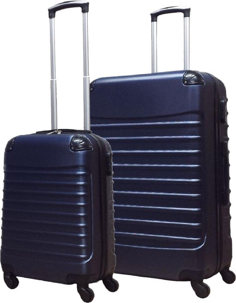 Durable dark blue 2-piece hardshell spinner luggage set for secure and organized travel.