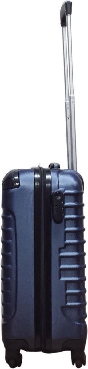 Travel-ready dark blue 2-piece hardshell luggage set, featuring cabin and large checked cases.