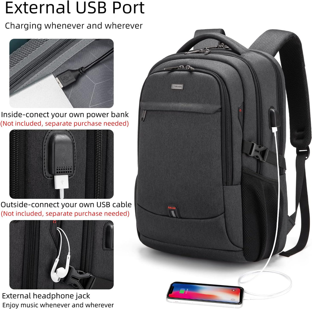 Blue anti-theft college backpack, durable & water-resistant, with USB charging.