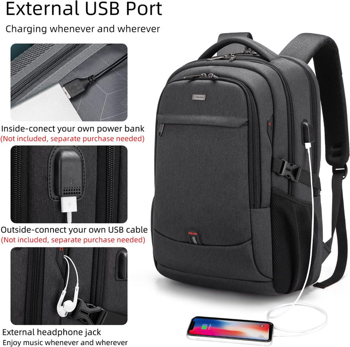 Blue anti-theft college backpack, durable & water-resistant, with USB charging.