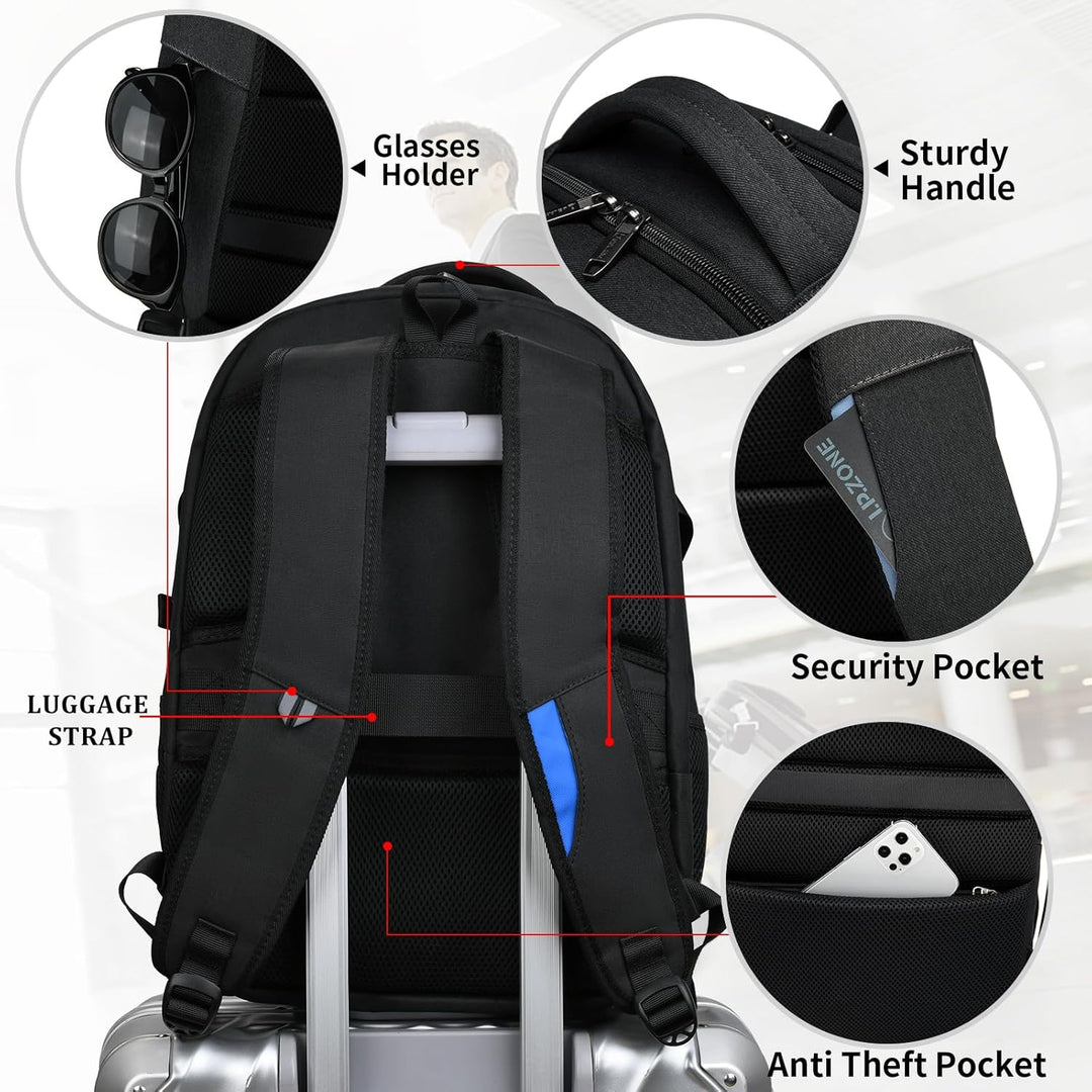 Rose anti-theft work backpack, water-resistant with USB charging feature.