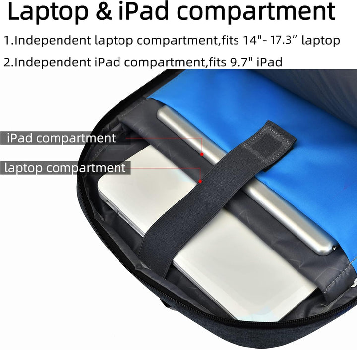 Dark grey durable water-resistant travel bag with USB charging & organized pockets.
