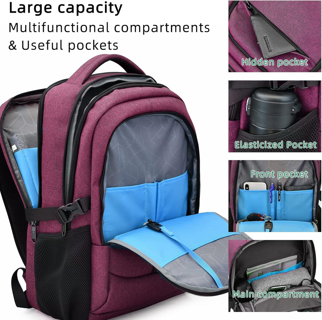 Dark grey college work bag, water-resistant with USB port & organized storage.