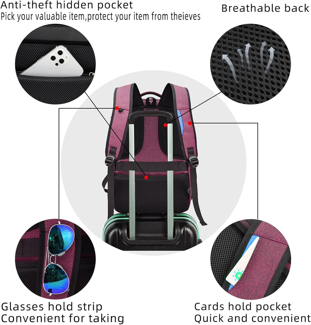 Rose durable daypack, water-resistant, carry-on size with USB charging for travel.