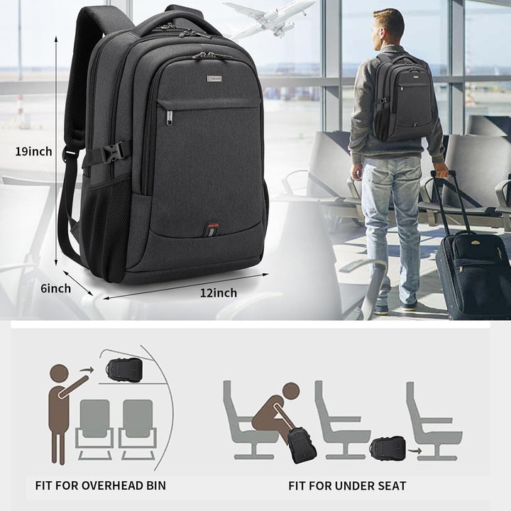 Light grey durable travel laptop backpack, water-resistant with USB port.