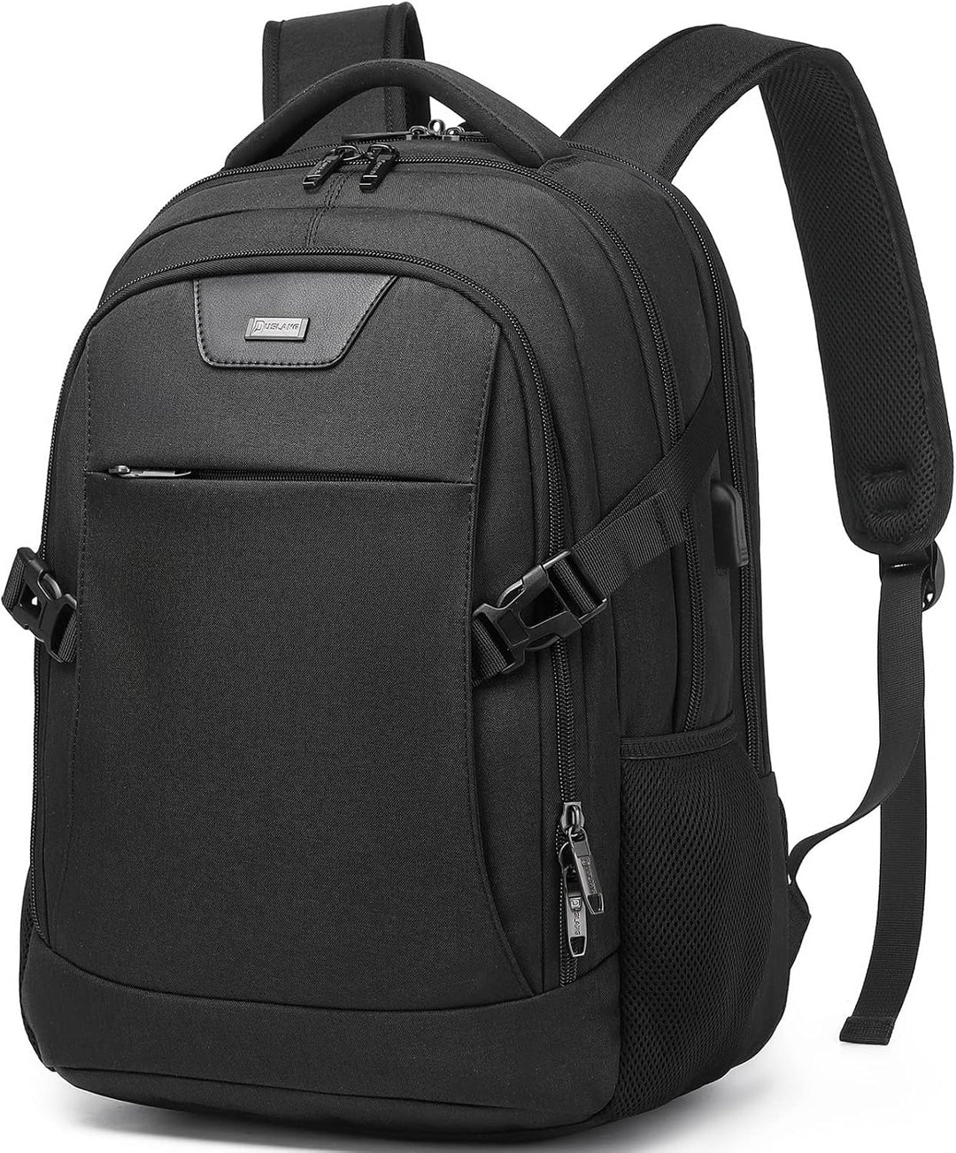 Dark grey water-resistant laptop backpack, durable & anti-theft for travel.