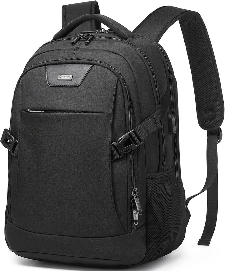 Dark grey water-resistant laptop backpack, durable & anti-theft for travel.